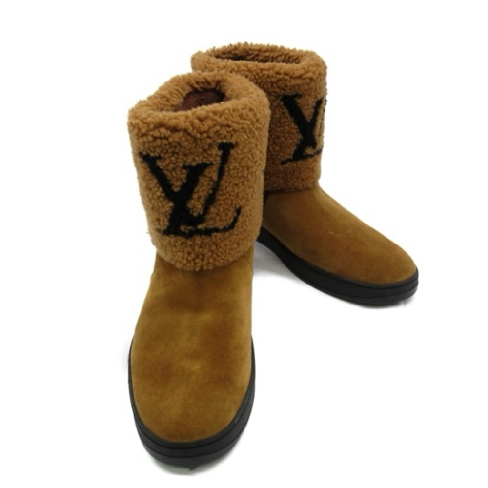 LOUIS VUITTON Snowdrop Line Ankle Suede/ Shearling Boots FA0270 Brown Cognac